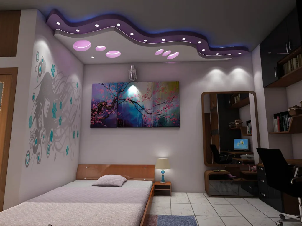 Artistic Purple Ceiling Bedroom