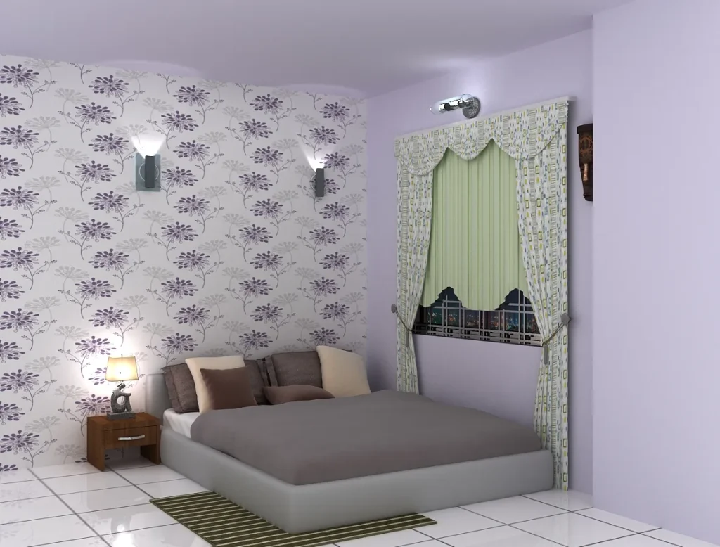 Feminine Floral Accent Wall Bedroom