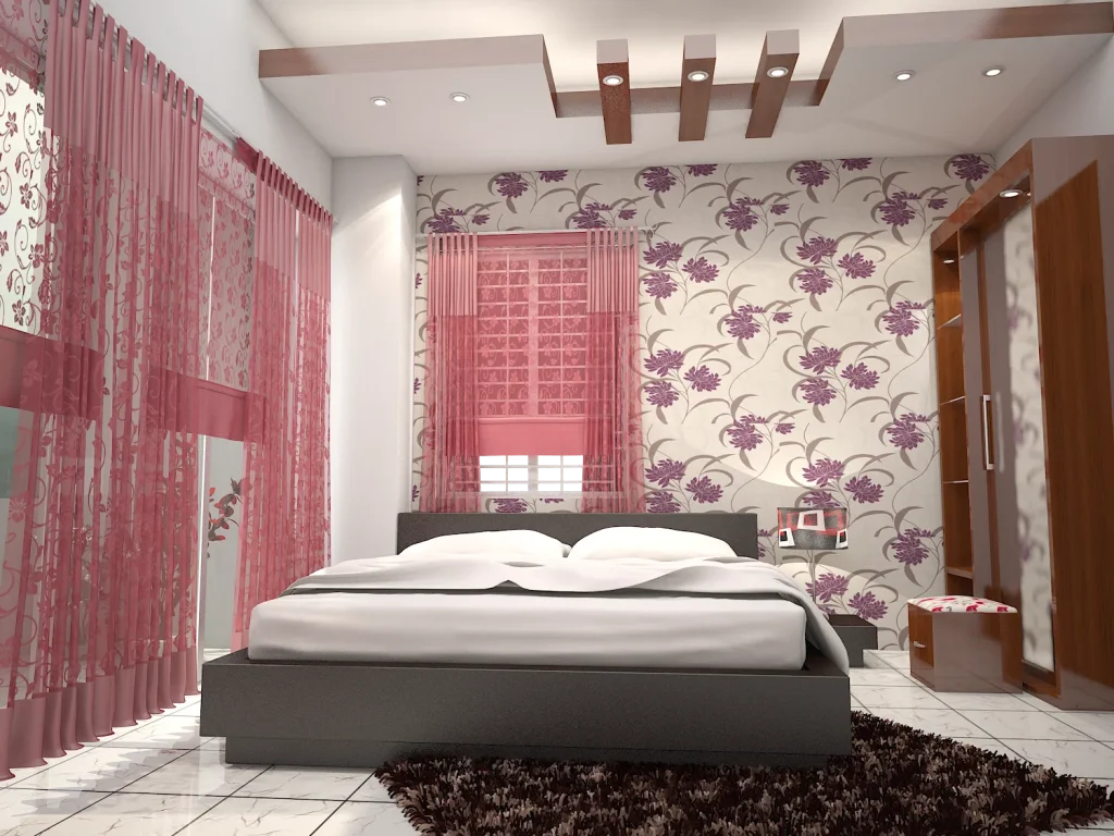 Modern Floral Wallpaper Accent Bedroom