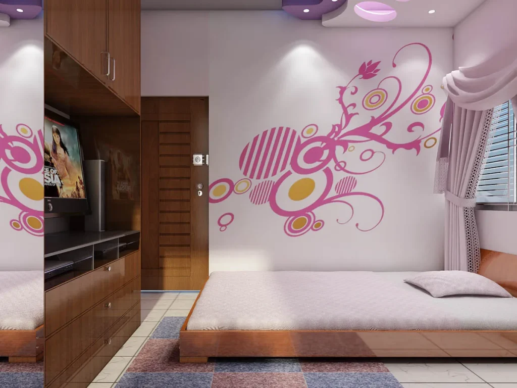 Pink Floral Decal Bedroom